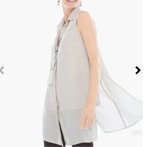 Chico’s Women’s Linen Biege Button Front Side Slit Sleeveless Layered  Tunic Top
